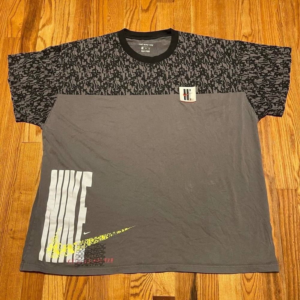 Nike The Nike Tee Graphic T-Shirt Mens XXL Gray Black Just Do It Abstract Print
